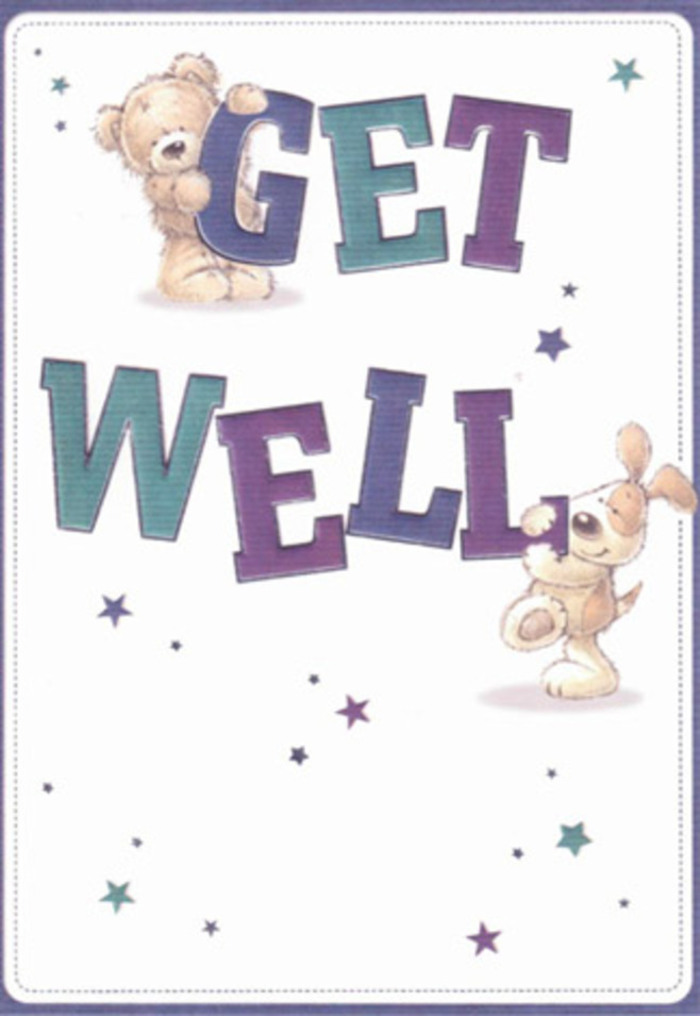 Brimming with gentle encouragement, this get well card reflects the comforting, peaceful vibe of Eastcote's close-knit community. Friendly illustrations bring to life a plush teddy bear cuddling the top curve of 'GET' and an endearing puppy nuzzling 'WELL,' their rounded shapes and animated faces evoking both childhood innocence and heartfelt sincerity. Splashy stars shimmer in rich blues and purples-like wildflowers on a spring morning in nearby Pinn Meadows-while the confident indigo and teal letters ground the entire design, exuding steady reassurance. The soft textures of the bear's coat and the playful puppy's ears are painted with such detail, you can almost imagine their warm embrace. The backdrop, a smooth ivory tone, hints at cleanliness and peace, conjuring the gentle daylight that fills Eastcote's leafy lanes. As a florist in this area, I am reminded of preparing bouquets designed to encourage and lift the spirits of clients-carefully selecting blooms and foliage to nestle together perfectly. This card is much the same: a harmonious blend of thoughtful elements, ready to deliver kindness and hope throughout the Eastcote community.